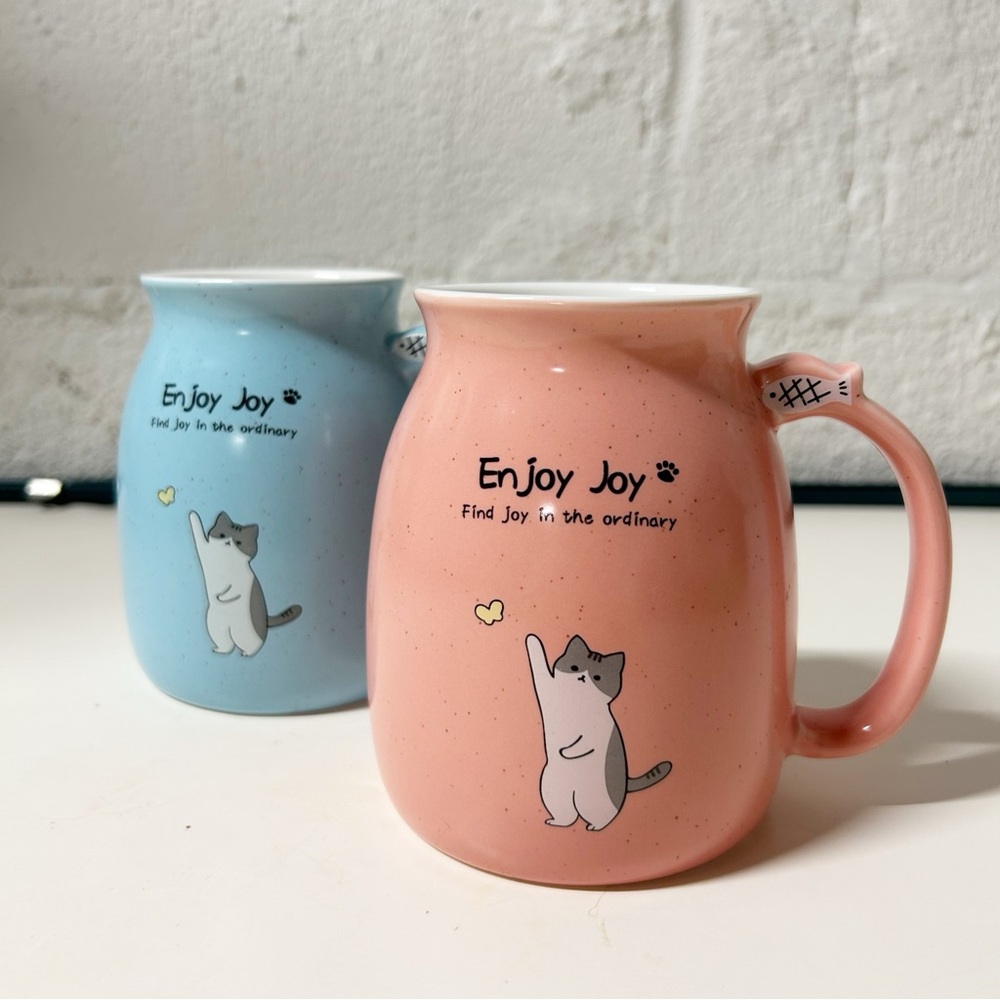Cat Lovers Mug “Enjoy Joy, Find Joy in the Ordinary” PINK MUG ONLY Kawaii Cat
